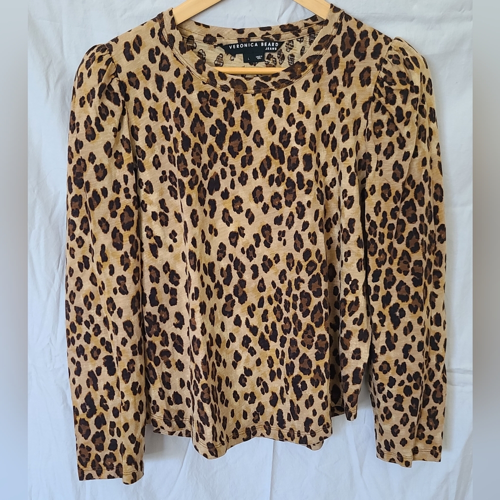 Veronica Beard Jeans Top Brown Porter Long Sleeve Cheetah Print Shirt